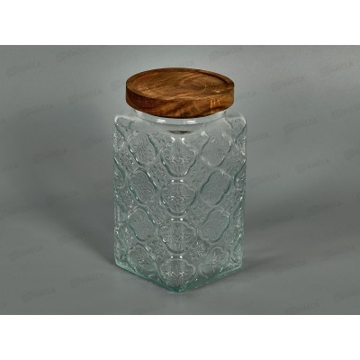 Банка стеклянная с дерев.крышкой 9,8*9,8*19см 1000мл 40109 *12