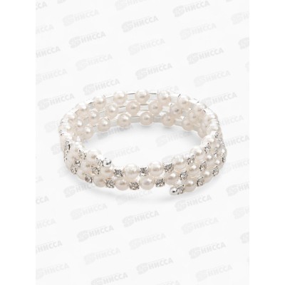 Браслет с жемчугом "Пружинка" стразинки, белый в серебре 6см, 10897281