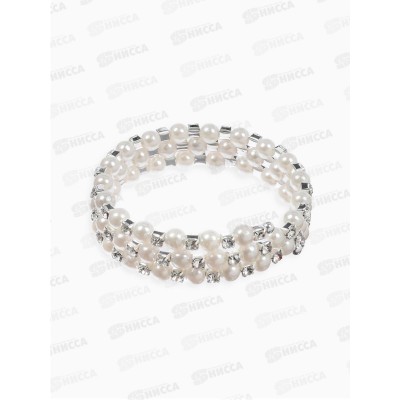 Браслет с жемчугом "Пружинка" стразинки, белый в серебре 6см, 10935656