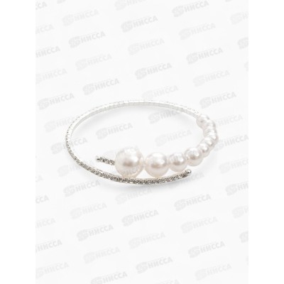 Браслет с жемчугом "Жемчуг" белый в серебре d=6,5см, 6250027
