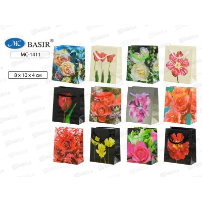 Пакет подароч. бумажный, 8*10*4см, рис.-цветы, асс. МС-1411*12