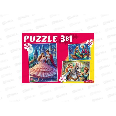 Пазлы 3 в 1. Мир принцесс №10 (50,70,100 эл), П-8450 *12
