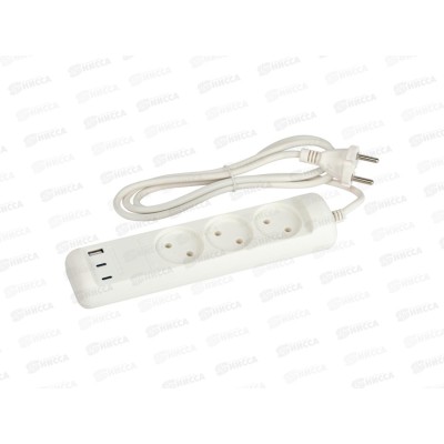 Удлинитель ЭРА  3роз.+3USB A+C 1.5м 10А, белый, U-3-1,5m-USB-W *20