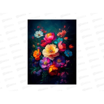 Холст с красками 30х40см Цветы на темном фоне, ХК-3271