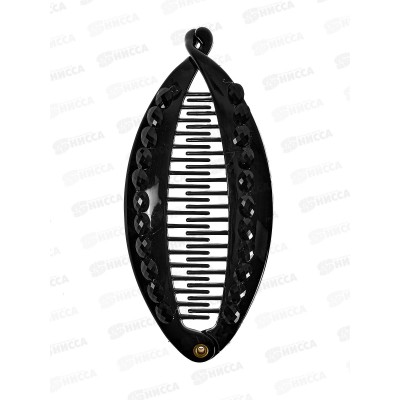 Заколка-банан &quotОвал&quot черная с камнем №6649