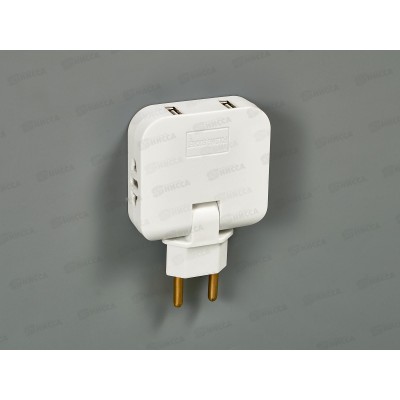 Тройник СПУТНИК SRP204USB 2роз.+2USB 2.1А 10А IP20 белый *400