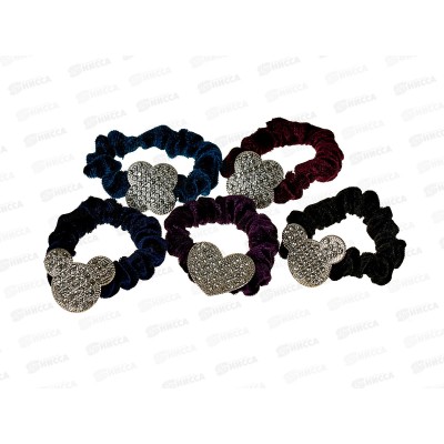 Резинка д/волос бархатная цветная,стразы №10050 (уп 5шт)