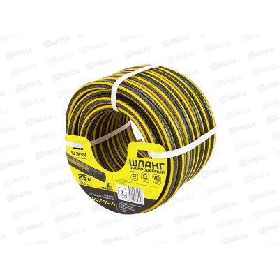 Шланг поливочный ЖУК comfort 1/2&quot 3-хслойный армированный желтый 25м с черной полосой