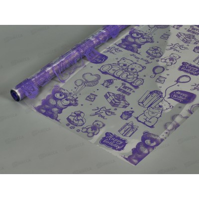 Пленка рулон прозрачн с рис &quotМишки&quot фиолетовые 0,7*7,5м 813153