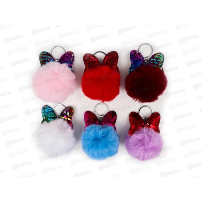 Пушистик на кольце Шарик с бантиком, пайетки микс 10*7*7ми 4072289