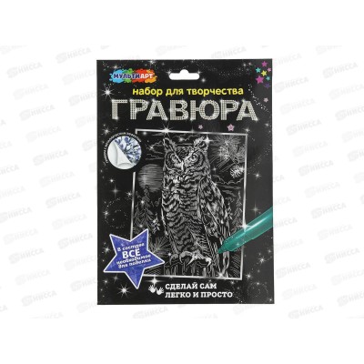 Гравюра 18х24см серебро Сова, SCR-118498, 386892