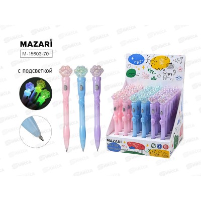 Ручка шар. MAZARI Лапка синяя, 0.7мм,с подсвет. M-15603-70 *36 Ручка шар. MAZARI Лапка синяя, 0.7мм,с подсвет. M-15603-70 *36