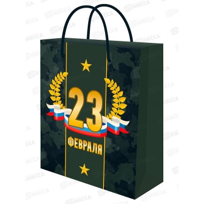 Пакет подарочный MI 26,4х32,7х8см Армейский праздник, ППК-7696  *12