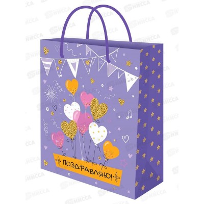 Пакет подарочный MI 26,4х32,7х8см (L) Воздушные сердца ППК-7823 *12