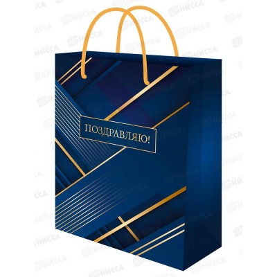 Пакет подарочный MI 26,4х32,7х8см (L) Геометрия на синем ППК-7862 *12