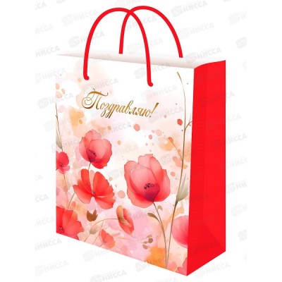 Пакет подарочный MI 26,4х32,7х8см Маки, ППК-7843 *12