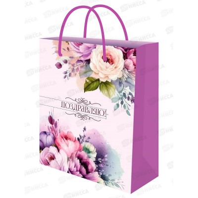 Пакет подарочный MI 26,4х32,7х8см Нежные пионы, ППК-7824 *12