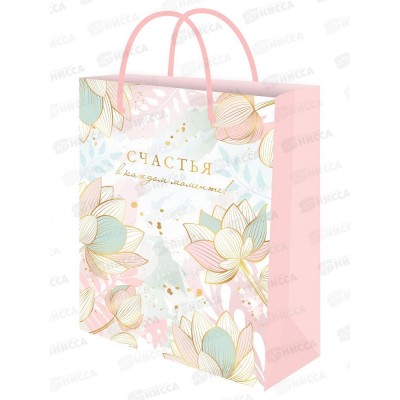 Пакет подарочный MI 26,4х32,7х8см Пастельные цветы, ППК-7858 *12