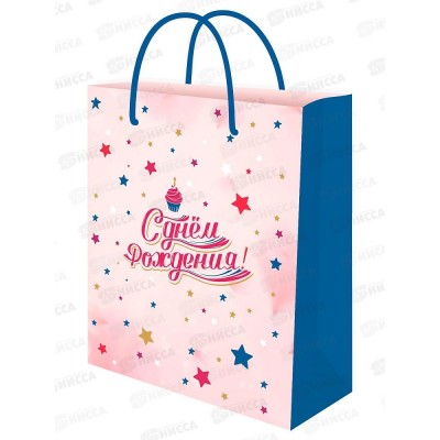 Пакет подарочный MI 26,4х32,7х8см Праздничные звезды, ППК-7820 *12