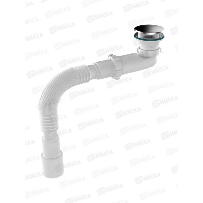 Сифон универсальный низкий 85 мм, сухой затвор, с декор зеркальн крышкой, гофротруба 1 1/2х40/50, V136-45-MR   *45