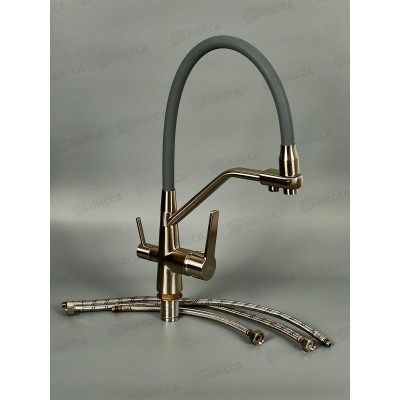 Смеситель д/кухни с подключением питьевой, серый/сатин, EM4460-5