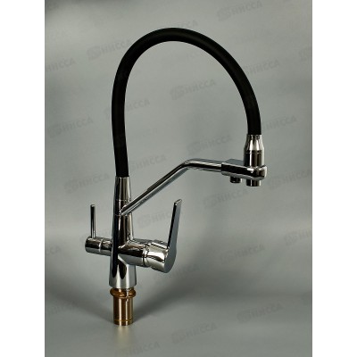 Смеситель д/кухни с подключением питьевой, черный/хром, EM4460-17