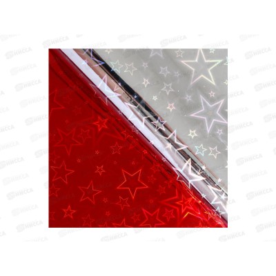 Бумага голограф. рисунок звезды красн, 70см*1м 128607