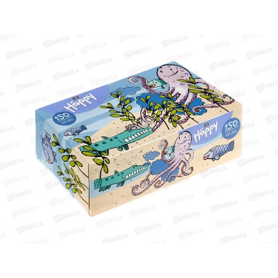 БЕЛЛА платочки нос. Универсальные Микс Happy 150шт 150-018