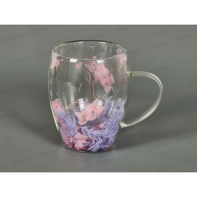 Кружка 350мл с двойными стенками с цветами Аспарагус MFK21207 Кружка 350мл с двойными стенками с цветами Аспарагус MFK21207