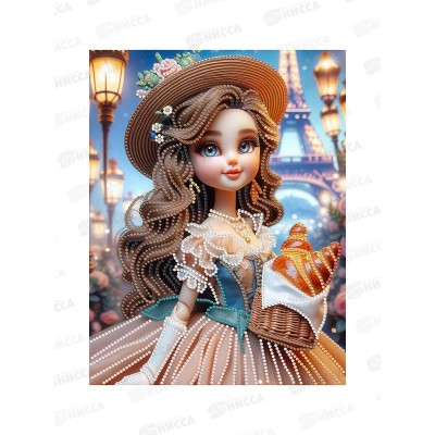 Алмаз. мозаика (блест.) 23х30см Куколка в Париже, НД-1569 с подр.