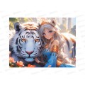 Алмаз. мозаика (класс.) 30х40см Девушка и белый тигр, НД-6305 без подр.