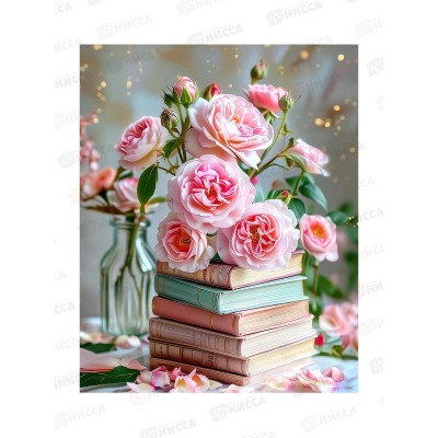 Алмаз. мозаика (блест.) 40х50см Цветы и книги, НД-1415 с подр.