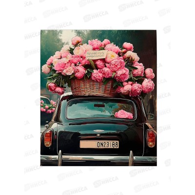 Алмаз. мозаика (класс.) 40х50см Машина с цветами, НД-1293 с подр.