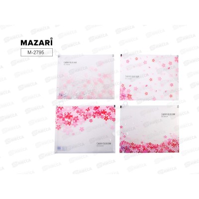 Папка на молнии  MAZARI Flowers, 32*24,5*2,5см 3диз 170мкм  M-2795