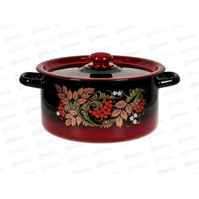 Кастрюля 5,5л широкая декор цил красно-черная с пластм кноп С16117.38