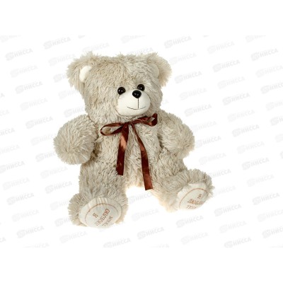 Медведь Гриня 38см, светло-серый с лентой,  Мила