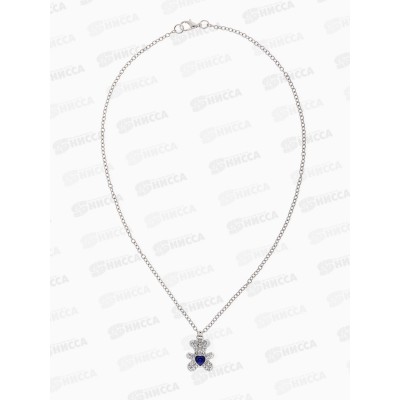 Кулон &quotМишка&quot с сердечком,цвет бело-синий в серебре 40см  10222033