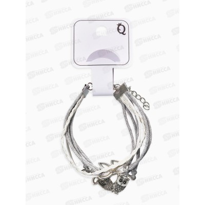 Браслет кожа &quotМагия знаков&quot совушки 5нитей бело-серый  1035148