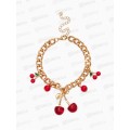 Браслет "Вишневый рай" на цепи, красный в золоте L=17см 10905785 Браслет "Вишневый рай" на цепи, красный в золоте L=17см 10905785