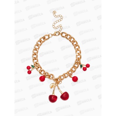 Браслет "Вишневый рай" на цепи, красный в золоте L=17см 10905785 Браслет "Вишневый рай" на цепи, красный в золоте L=17см 10905785