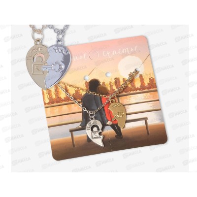 Кулон &quotНеразлучники&quot половинки сердец,ключ и замок,сереб.золотой 1507238