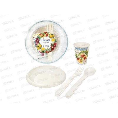 Набор для пикника (4 персоны) 17пр &quotФруктовый сад&quot светло-бежевый 223159425/01