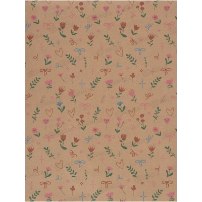 Бумага упаковочная крафт &quotВекторные цветы&quot, 50*70см *10 10935932