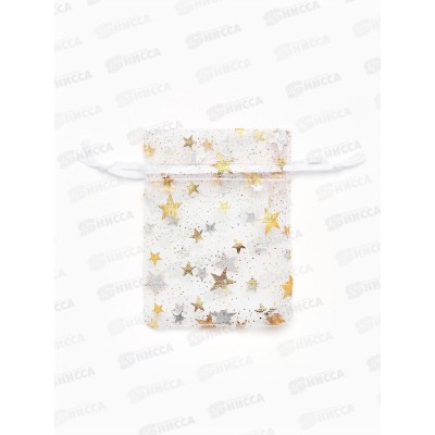 Мешочек подарочный &quotЗвездочки&quot 6,5*9см белый с золотом *100 4621371