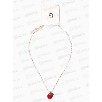 Кулон на жемчужной дорожке &quotЯблоко&quot бело-красный в золоте, 10904621