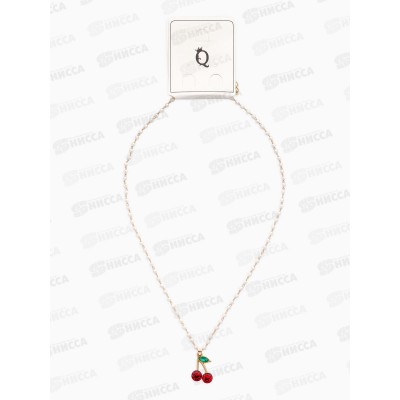 Кулон на жемчужной дорожке &quotВишенка&quot бело-красный в золоте, 10904622