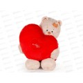 Кошка Мэри в платье красном с сердцем подушкой, 37см (СППМэри/11/11)