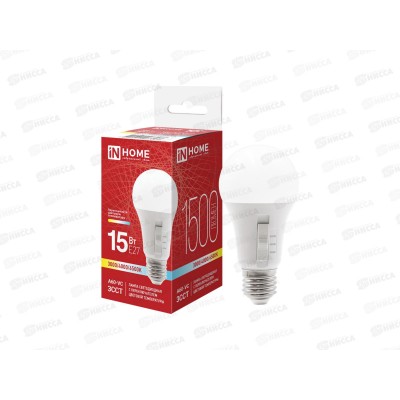 Лампа светодиодная IN HOME LED-A60-VC 15Вт E27 ЗССТ 3000/4000/6500K 1500Лм с переключателем на лампе *10/100
