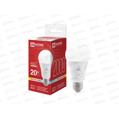 Лампа светодиодная IN HOME LED-A60-VC 20Вт E27 ЗССТ 3000/4000/6500K 2000Лм с переключателем на лампе *10/100