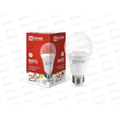 Лампа светодиодная д/растений IN HOME LED-A65-FITO 25Вт Е27 красно-синий спектр Лампа светодиодная д/растений IN HOME LED-A65-FITO 25Вт Е27 красно-синий спектр